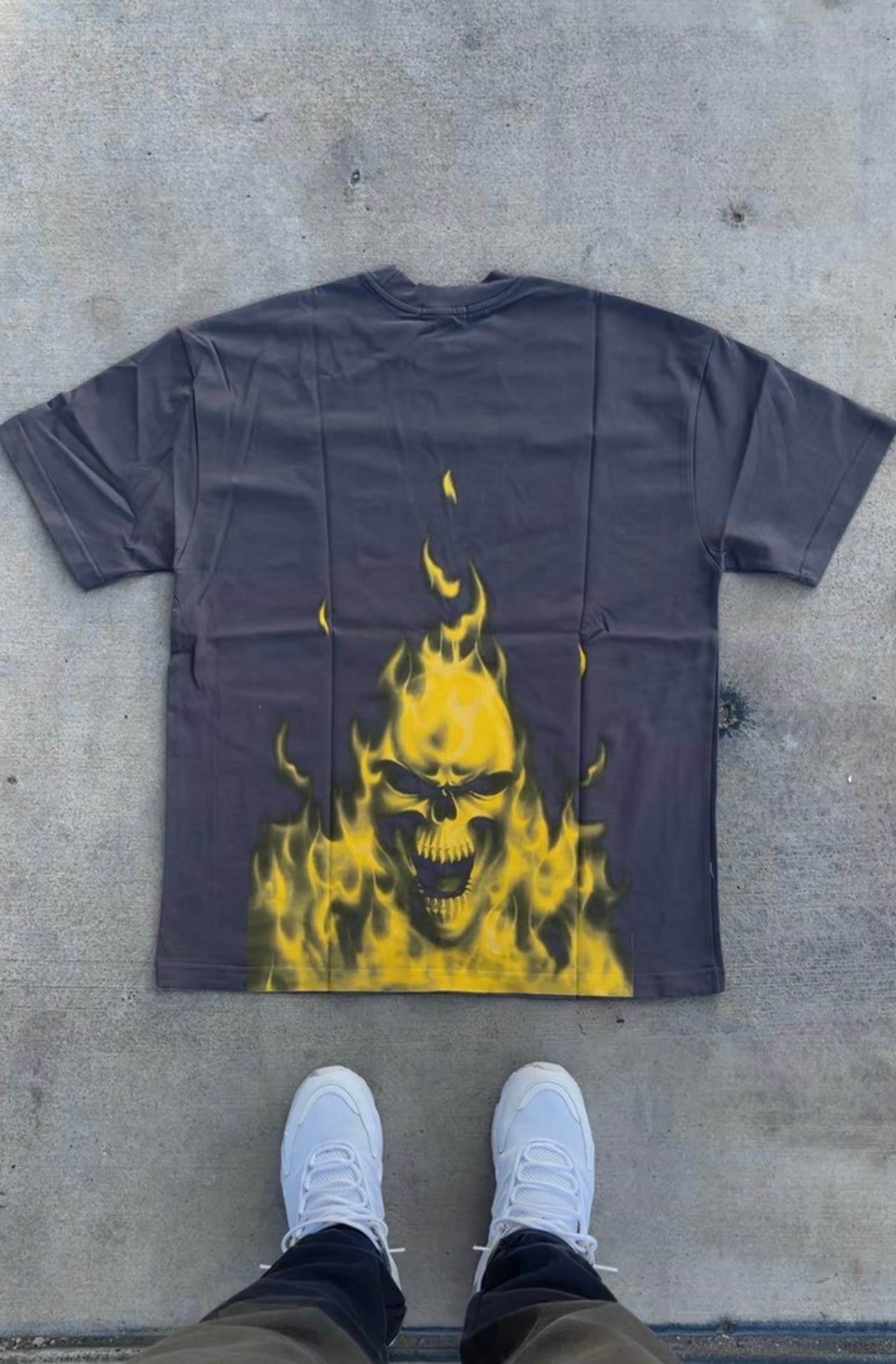 Inferno Elegance: Flame and Skull Design Shirt for Bold Appeal