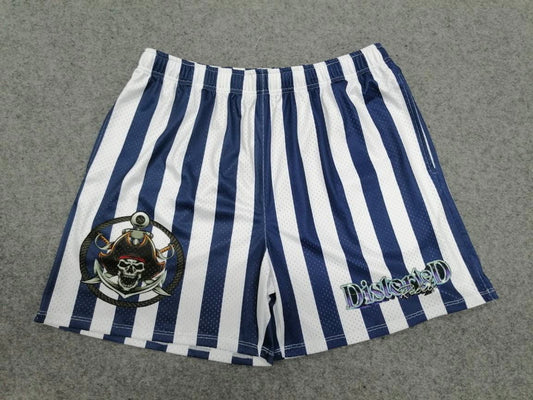 Nautical Elegance: Dark Blue and White Striped Pirate Shorts